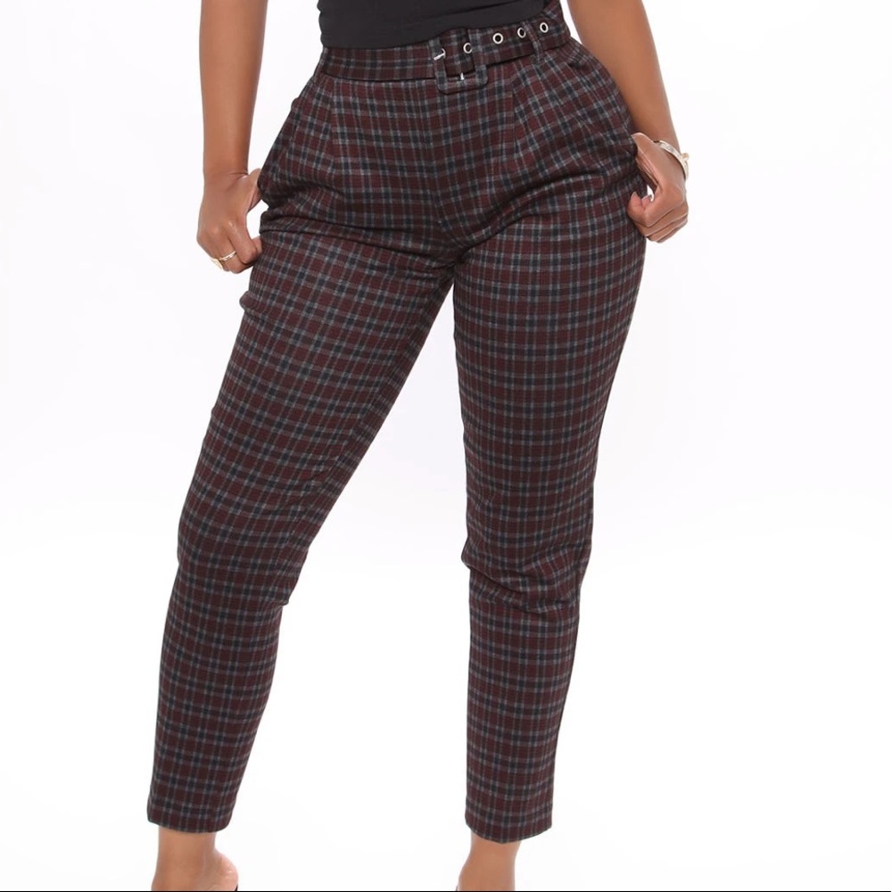 Belted plaid pants